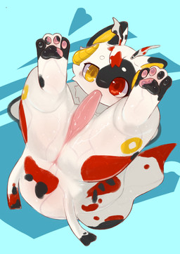 anthro autofellatio black_markings blue_background blush circle_eyebrows dipstick_ears dipstick_tail ear_markings eyebrows feet foot_focus genitals heterochromia highlights_(coloring) horn looking_at_viewer male markings masturbation multicolored_ears multicolored_pawpads narrowed_eyebrows narrowed_eyes oral oral_masturbation oral_penetration pattern_background pawpads penetration penile penile_masturbation penis penis_in_mouth penis_in_own_mouth pink_pawpads pink_penis red_eyes red_highlights red_markings simple_background solo tail tail_markings tapering_penis two_tone_pawpads white_body yellow_eyes yellow_horn yellow_inner_ear yellow_markings young young_anthro young_male falni aquatic cypriniform fish absurd_res digital_media_(artwork) hi_res