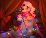 abs anthro bed breasts female furniture garland holidays medium_breasts presenting solo lontik christmas new_year fan_character canid canine canis dalmatian domestic_dog mammal hi_res
