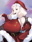 5_fingers anthro big_breasts breasts christmas_clothing christmas_headwear clothed clothing dress eyebrows eyelashes female fingerless_gloves fingers floppy_ears fur gloves handwear hat headgear headwear holidays horn huge_breasts long_ears looking_at_viewer mature_anthro mature_female open_mouth red_eyes santa_hat solo white_body white_fur woobin94 christmas undertale undertale_(series) toriel boss_monster_(undertale) bovid caprine mammal half-length_portrait hi_res portrait