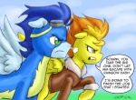 blue_body blue_feathers comic dialogue duo english_text equid equine feathered_wings feathers female feral friendship_is_magic hair hasbro male mammal my_little_pony mythological_creature mythological_equine mythology pegasus pluckyninja soarin_(mlp) spitfire_(mlp) text wings wonderbolts_(mlp) yellow_body yellow_feathers