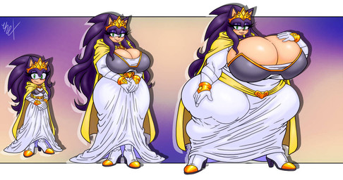 age_progression anthro big_breasts breast_expansion breasts butt butt_expansion cleavage clothed clothing crown dress expansion female headgear mature_female purple_body solo thick_thighs thigh_expansion transformation white_clothing white_dress unrealexpectation sega sonic_the_hedgehog_(series) sonic_underground queen_aleena_hedgehog eulipotyphlan hedgehog mammal