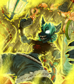 anthro chain female food fruit happy lamp lime mojito_(cocktail) original_race plant destruteka canid canine fontozzio_anima mammal hi_res