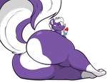 big_butt blue_eyes butt butt_focus fluffy fluffy_tail food fur hair half-closed_eyes huge_butt looking_back male narrowed_eyes nude popsicle simple_background solo tail thick_thighs tongue tongue_out wide_hipped_male wide_hips remmyfox remmy_(remmyfox) mammal mephitid skunk 2022 absurd_res colored hi_res shaded