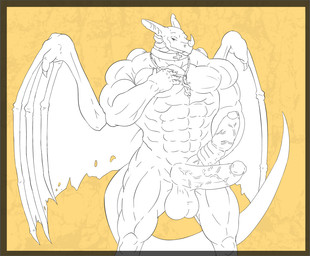 2_penises abs anthro balls biceps big_muscles biped dagger erection front_view genitals horn huge_muscles humanoid_genitalia humanoid_penis jewelry male masturbation melee_weapon membrane_(anatomy) membranous_wings multi_genitalia multi_penis muscular muscular_anthro muscular_male necklace nude pecs penile penile_masturbation penis pose presenting red_cross scales snickering solo standing tail vein veiny_penis weapon wings therighter mythology tiamat234 dragon mythological_creature mythological_scalie reptile scalie sketch