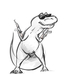 anthro eyewear glasses gun ranged_weapon simple_background solo tail weapon white_background unknown_artist dinosaur prehistoric_species reptile saurischian scalie theropod tyrannosaurid tyrannosauroid tyrannosaurus tyrannosaurus_rex 1:1 2015 digital_media_(artwork) sketch source_request