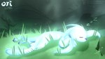 ambiguous_gender anthro blue_nose eyes_closed forest forest_background glowing glowing_body glowing_ears glowing_tail grass grey_hooves hooves lying nature nature_background on_front outside plant side_view sleeping sleeping_on_ground solo sound_effects tail text tree twitter_handle vowelless vowelless_sound_effect white_body white_ears white_tail zzz nyanfurry microsoft moon_studios ori_(series) xbox_game_studios ori_(ori) guardian_spirit 16:9 2023 colored digital_media_(artwork) english_text hi_res shaded signature widescreen