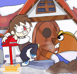 3_fingers 4_fingers anthro armor bent_legs black_bottomwear black_clothing black_eyebrows black_eyes black_pants blue_clothing blue_footwear blue_overalls blue_shoes blue_sky bottomwear brown_clothing brown_hair brown_topwear brown_vest building clear_sky clenched_teeth clothed clothed_anthro clothed_human clothed_male clothing dirt door duo eye_contact eyebrows fingers footwear fully_clothed fully_clothed_human fully_clothed_male furrowed_brow furrowed_eyebrows gesture hair hand_gesture hard_hat headgear headlight helmet house light looking_at_another mailbox male male_anthro male_human on_one_leg open_mouth outside overalls pants pink_tongue pointing pointing_at_another red_nose shirt shoes short_hair sky snow standing startled tan_body tan_skin teeth thick_eyebrows thin_eyebrows tongue topwear triangle_nose vest whiskers white_clothing white_shirt white_topwear window winter cookieboy011 animal_crossing nintendo mr._resetti villager_(animal_crossing) eulipotyphlan human mammal mole_(animal) 2020 animated colored digital_drawing_(artwork) digital_media_(artwork) english_description lighting shaded story story_in_description