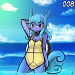 1:1 anthro anthrofied digital_media_(artwork) female generation_1_pokemon lumineko nintendo pokemon pokemon_(species) pokemorph reptile scalie solo wartortle water wave