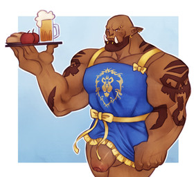 apron apron_only clothing fangs genitals humanoid_pointy_ears male muscular muscular_humanoid muscular_male pecs penis pointy_ears solo teeth leelikessmut blizzard_entertainment warcraft garrosh_hellscream humanoid orc hi_res