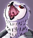 anthro beak cybernetics feathers gaping_mouth machine male mouth_shot open_mouth red_eyes solo white_body white_feathers tsubelle thieu_(thieutheowl) avian bird horned_owl owl true_owl hi_res