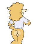 anthro backsack balls bottomless butt clothed clothing genitals male rear_view shirt simple_background solo standing topwear white_background nikraccoom al_(nik159) alpaca camelid mammal 2021 hi_res