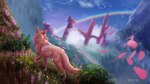 castle female feral flower plant rainbow rock solo melodyofforest canid canine canis mammal wolf hi_res