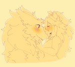 anthro blonde_hair blush duo eyes_closed female hair holding_chin kissing male male/female plant simple_background size_difference stariikat hexareal_sinstolus(hex_sinstolus) starii_sinstolus_(stariikat) domestic_cat felid feline felis mammal sergal absurd_res hi_res