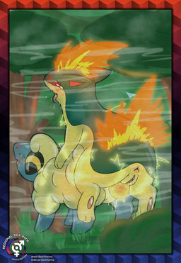 3_fingers 3_toes ahegao anus blue_body blue_fur blue_skin blush blush_lines bodily_fluids border countershading duo ejaculation electrostimulation feet female female/female feral fingers fire forest fur genital_fluids genitals glistening glistening_eyes grass grinding_on_tail interspecies looking_pleasured markings motion_lines mutual_masturbation open_mouth open_smile outside outside_sex pawpads pink_pawpads pink_tongue plant quadruped red_body red_eyes red_fur red_markings saliva sex shrub smile smoke soles striped_ears tail tail_fetish tail_play tail_sex tan_body tan_countershading tan_fur toes tongue tongue_out tree vaginal_fluids vaginal_fluids_on_ground vaginal_squirting vulva wool_(fur) yellow_body yellow_fur yellow_wool darkthermo nintendo pokemon bovid caprine generation_2_pokemon mammal mareep pokemon_(species) quilava hi_res watermark