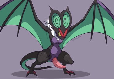 belly black_body digitigrade erection feral genitals long_tail male penis purple_belly simple_background solo standing tail tapering_penis turquoise_wings foggy_dusk nintendo pokemon bat generation_6_pokemon mammal noivern pokemon_(species) digital_drawing_(artwork) digital_media_(artwork) hi_res shaded