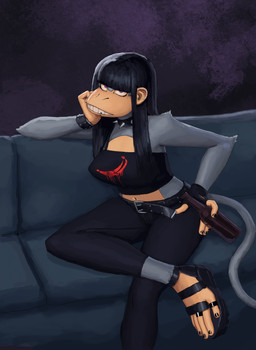 alternative_fashion anthro bangs belt black_fingernails black_hair black_nails black_toenails bottle bottomwear breasts camisole clothed clothing collar colored_nails container facial_piercing feet female fingernails footwear fully_clothed furniture goth hair holding_bottle holding_container holding_object lip_piercing lip_ring midriff nails navel on_sofa pants piercing ring_piercing sandals shoes sitting sitting_on_sofa sofa solo spaghetti_strap spiked_collar spikes toenails toes redustheriotact beth_(redustheriotact) haplorhine mammal monkey primate 2021 hi_res