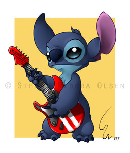 3_toes 4_fingers ambiguous_gender blue_body blue_claws blue_eyes blue_fur blue_nose border chest_tuft claws electric_guitar feet fingers fur guitar head_tuft holding_musical_instrument holding_object looking_at_viewer musical_instrument nose_wrinkle notched_ear plucked_string_instrument simple_background smile solo string_instrument toe_claws toes tuft white_border yellow_background ribera disney fender_musical_instruments_corporation lilo_and_stitch stratocaster stitch_(lilo_and_stitch) alien experiment_(lilo_and_stitch) 2007 digital_media_(artwork) digital_painting_(artwork) low_res painting_(artwork) signature watermark