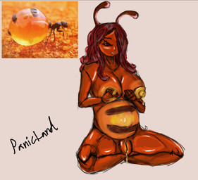 antennae_(anatomy) anthro areola bodily_fluids breast_milking breasts clitoris colored_lactation female feral food genitals hair honey_(food) honey_pussy_juice lactating lactating_honey milking_self nipples non-mammal_breasts nude orange_lactation orange_pussy_juice photo red_hair reference_inset solo translucent translucent_body unusual_bodily_fluids unusual_lactation yellow_nipples panicland7 animal_humanoid ant arthropod arthropod_humanoid honeypot_ant humanoid hymenopteran insect insect_humanoid