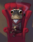 anthro armchair biped brown_eyes bulging_eyes chair classy clothing cravat crossed_legs frown furniture humor male on_armchair pawpads paws pipe robe serious_business sitting smoke smoking smoking_jacket smoking_pipe solo terribly_british tobacco_pipe what wrinkles artsammich canid canine canis domestic_dog mammal molosser pug small_molosser toy_dog lol_comments reaction_image