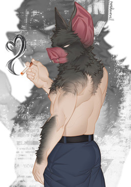 clothed clothing for_a_head male solo topless topless_humanoid topless_male white_eyes rtvrsxxx dispatch sonar_(dispatch) animal_head animal_humanoid bat humanoid mammal 2025 colored hi_res signature