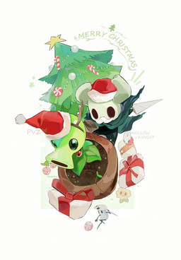 2_horns ambiguous_gender biped black_body black_eyes christmas_clothing christmas_headwear christmas_present christmas_tree cloak clothed clothing empty_eyes facial_hair fingers flower gift green_text group hat headgear headwear holding_melee_weapon holding_object holding_weapon holidays horn leaf mask melee_weapon mustache nail_(weapon) plant plant_pot red_cloak red_clothing santa_hat text tree weapon white_facial_hair white_mustache hightguy christmas electronic_arts hollow_knight_(franchise) plants_vs._zombies popcap_games team_cherry hornet_(hollow_knight) quirrel_(hollow_knight) the_knight_(hollow_knight) arthropod cherry_bomb_(pvz) elemental_creature flora_fauna flower_creature peashooter_(pvz) sunflower_(pvz) vessel_(species) 2025 crossover english_text hi_res female_(lore) half_sister_(lore) male_(lore) sibling_(lore) sister_(lore)