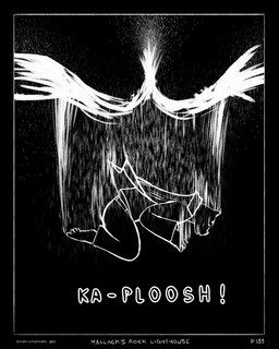 anthro belly_flop black_background black_border border bottomwear clothing darkness jacket male night pants shirt simple_background solo sound_effects splash spray topwear water wave sharkinthepark macleish_(sharkinthepark) canid canine canis domestic_dog mammal 2025 4:5 absurd_res comic greyscale hi_res monochrome