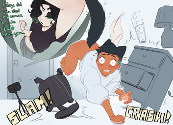 barefoot black_hair blush bottomless butt chris_(pudgeruffian) clothed clothing dialogue duo feet female green_hair hair multicolored_hair purple_eyes text two_tone_hair conditional_dnp pudgeruffian riley_(pudgeruffian) animal_humanoid cat_humanoid felid felid_humanoid feline feline_humanoid human humanoid mammal mammal_humanoid 2025 absurd_res english_text hi_res