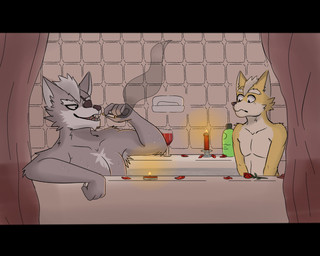 anthro bath bathtub cigarette duo eye_patch eyewear flower male male/male muscular muscular_male nude plant rose_(flower) smoking khoryall nintendo star_fox fox_mccloud wolf_o'donnell canid canine canis fox mammal wolf 5:4 hi_res