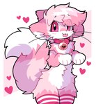 ambiguous_gender anthro bell blep blush blush_lines clothing collar fluffy fur hair heart_symbol jingle_bell legwear looking_at_viewer multicolored_body multicolored_fur multicolored_hair paws solo tail thigh_highs tongue tongue_out whiskers pinkpoffinz puffi_(pinkpoffinz) canid canine domestic_cat felid feline felis fox hybrid mammal 2024 absurd_res digital_media_(artwork) hi_res portrait three-quarter_portrait