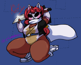 bell bell_accessory cat_costume clothing costume female gloves handwear mask melee_weapon scarf sword thick_thighs weapon wearing_mask clovedex key_(clovedex) felid feline human mammal