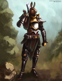 anthro armor axe brown_body brown_eyes clothed clothing front_view holding_axe holding_object male male_anthro mouth_closed outside rock solo standing satanic_monkey equid equine horse mammal hi_res
