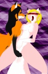 black_body black_fur black_hair blonde_hair blush breasts duo eyes_closed featureless_breasts female female/female fur green_eyes hair nude orange_body orange_fur pink_body pink_fur spreading tongue tongue_out white_body white_fur psycoticsnake lila_fox roketchu canid canine canis hybrid mammal wolf digital_media_(artwork)