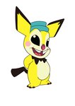 2019 absurd_res alien black_eyes black_tail clothing disney experiment_(lilo_and_stitch) flat_colors generation_2_pokemon hat hat_only headgear headgear_only headwear headwear_only hi_res hybrid lilo_and_stitch mostly_nude nintendo open_mouth open_smile pichu pink_cheeks pink_nose pokemon pokemon_(species) simple_background smile solo squeak_(lilo_and_stitch) standing tail teeth tombola1993 white_background yellow_body