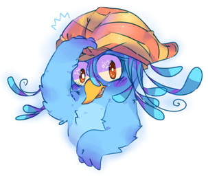 anthro beak blue_body blue_feathers brown_eyes clothing feather_hair feathers female hat headgear headwear pattern_clothing pattern_hat pattern_headgear pattern_headwear pseudo_hair solo striped_clothing striped_hat striped_headgear striped_headwear stripes yellow_beak unknown_artist angry_birds angry_birds_stella rovio_entertainment sega the_angry_birds_movie willow_(angry_birds) avian bird columbid crowned_pigeon pigeon 2016 low_res