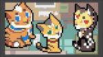 anthro blue_eyes clothed clothed_feral clothing countershading feral fur green_eyes group looking_at_viewer looking_back male orange_body orange_fur red_eyes sitting yellow_body yellow_fur unknown_artist nekojishi studio_klondike likulau lin_hu shu-chi clouded_leopard felid feline leopard_cat mammal pantherine prionailurus tiger 16:9 2017 digital_media_(artwork) pixel_(artwork) widescreen