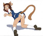 anthro breasts brown_hair butt camel_toe clothing female footwear hair looking_back open_mouth panties pawpads shoes simple_background solo transformation underwear whiskers white_background omarushi999 ghibli the_cat_returns haru_yoshioka domestic_cat felid feline felis mammal 2020