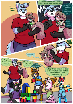anthro camera diaper female object_in_mouth pacifier pacifier_clip pacifier_in_mouth text young babystar gemma_polson canid canine fox lagomorph leporid mammal rabbit rodent sciurid tree_squirrel comic english_text hi_res