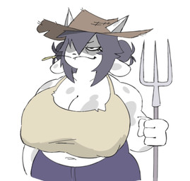anthro belly big_belly big_breasts big_nipples breasts clothed clothing farmer female fur grey_hair hair hat headgear headwear huge_breasts hyper hyper_breasts markings muscular muscular_female nipple_outline nipples one_eye_obstructed patches_(loudnormal4) pitchfork shirt slightly_chubby slightly_chubby_female smile smirk solo spots spotted_markings straw_hat tank_top tools topwear torn_clothing white_body white_fur wide_hips nameko_delivery undertale_(series) domestic_cat felid feline felis mammal tem 2026