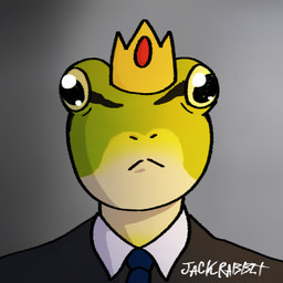 ambiguous_gender anthro clothing countershading crown frown glistening glistening_eyes headgear necktie shirt solo stripes topwear jackrabbit_(artist) amphibian frog 1:1 album_cover bust_portrait cover portrait shaded signature