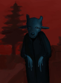 anthro clothed clothed_anthro clothed_male clothing ears_down horn looking_at_viewer male open_mouth pivoted_ears plant red_background red_sky robe simple_background sky solo teeth teeth_showing tree reynard_goodfellow bovid caprine goat mammal hi_res