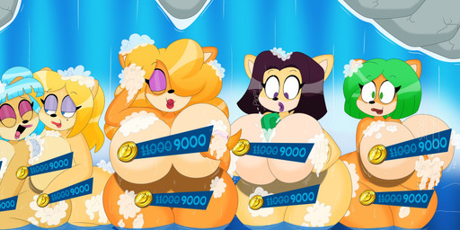 anthro bathing between_breasts big_breasts blonde_hair blue_eyes blue_hair bob_cut breasts brown_body brown_fur censored_genitalia censored_nipples censored_vulva curvy_figure detailed_background double_bun eyelashes eyeshadow female fur gameplay_mechanics green_eyes green_hair group hair hair_bun hair_over_eye holding_breast huge_breasts huge_hips huge_thighs lipstick long_hair makeup markings mole_(marking) motion_lines multicolored_body multicolored_fur nude nude_anthro nude_female orange_body orange_fur partially_submerged pink_eyeshadow pink_lipstick purple_eyes purple_eyeshadow purple_hair purple_lipstick red_lipstick showering showering_together smile soap soap_bar spherical_breasts suds tan_body tan_fur thick_thighs two_tone_body two_tone_fur voluptuous voluptuous_anthro voluptuous_female waterfall waterfall_shower wet wet_body wet_fur wide_hipped_anthro wide_hipped_female wide_hips 3barts activision crash_bandicoot_(series) crash_team_racing_(series) crash_team_racing_nitro-fueled ami_bandicoot isabella_bandicoot liz_bandicoot megumi_bandicoot tawna_bandicoot bandicoot mammal marsupial 2025 absurd_res censored digital_drawing_(artwork) digital_media_(artwork) hi_res