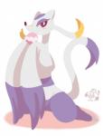 ambiguous_gender blush food food_on_face fur looking_at_viewer poffin purple_body purple_fur red_eyes simple_background solo white_background white_body white_fur yellow_body yellow_fur nyaswitchnya nintendo pokemon generation_5_pokemon mienshao pokemon_(species) 2019 absurd_res hi_res