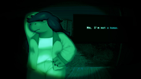 anthro bottomwear breasts building claws clothing dark_hair dialogue female freckled_face freckles grass green_light hand_on_hip hand_over_head jacket looking_aside narrowed_eyes night night_vision non-mammal_breasts outside pants parody peephole plant shirt solo text topwear mugen_cc deltarune no_i'm_not_a_human undertale_(series) susie_(deltarune) reptile scalie 16:9 crossover hi_res widescreen