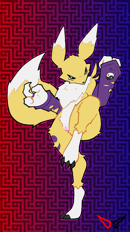 anthro claws female fluffy fluffy_chest fur fur_markings genitals markings solo vulva deadzephyr4114 bandai_namco digimon digimon_(species) renamon