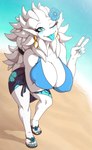 arm_under_breasts beach big_breasts breasts clothing ear_piercing ear_ring feet female footwear huge_breasts niiple_bulge piercing ring_piercing sandals shoes solo foot_ninja15 li'misa_(foot_ninja15) alien humanoid vigor-mie absurd_res hi_res