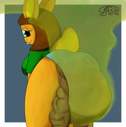 anthro clothing excessive_feces feces feces_blowout female hyper hyper_feces looking_at_viewer looking_back panties pooping rear_view scatplay smelly soiled soiling solo stink_fumes underwear gassybigears69 linda_the_rabbit lagomorph leporid mammal rabbit hi_res