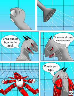 age_difference bound claws color comic crocodile crying dialog digimon dragon eyes_closed forced guilmon hector21314 hi_res horn lying male on_back rape red_eyes reptile scalie shower spanish spanish_text tears text toe_claws translated unconscious violence water wet
Rating: Questionable
Score: 4
User: hector21314
Date: November 29, 2013