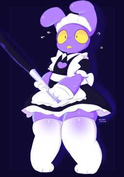 anthro blush blush_lines clothed clothing crossdressing dress holding_object legwear maid_apron maid_headdress maid_uniform male shocked simple_background solo standing stockings teeth thick_thighs uniform white_clothing white_legwear white_stockings yellow_eyes yellow_teeth winteriris42 glitch_productions the_amazing_digital_circus jax_(tadc) lagomorph leporid mammal rabbit 2025 absurd_res colored_sketch digital_drawing_(artwork) digital_media_(artwork) hi_res sketch