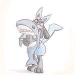 ambiguous_gender anthro feral holding_object holding_plushie plushie red_eyes shark_plush shark_plushie simple_background smile solo tail teeth_showing white_background monado_art ikea nintendo pokemon blahaj canid canine fish generation_4_pokemon lucario mammal marine pokemon_(species) shark 1:1 hi_res