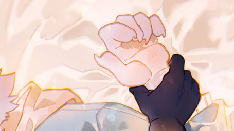 5_fingers anthro arm_grab bed black_body black_fur blue_clothing blue_hoodie blue_topwear clothing duo fingers fur furniture hoodie male on_bed topwear white_body white_fur white_hood hemuchang canid canine canis mammal wolf 16:9 2022 hi_res widescreen